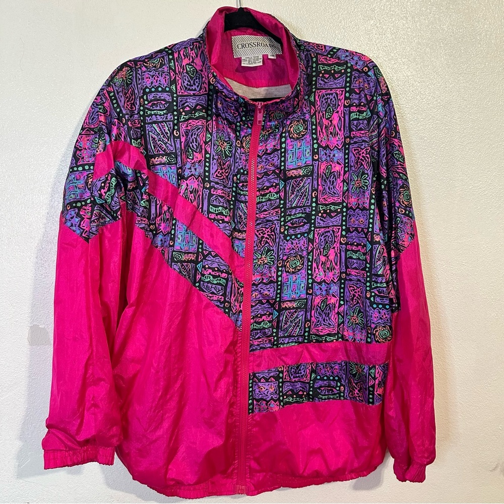 Women's Vibrant Pink and Purple Vintage Retro 80's Windbreaker